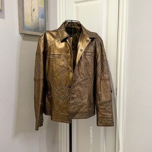 Gold Embroidered Leather Jacket